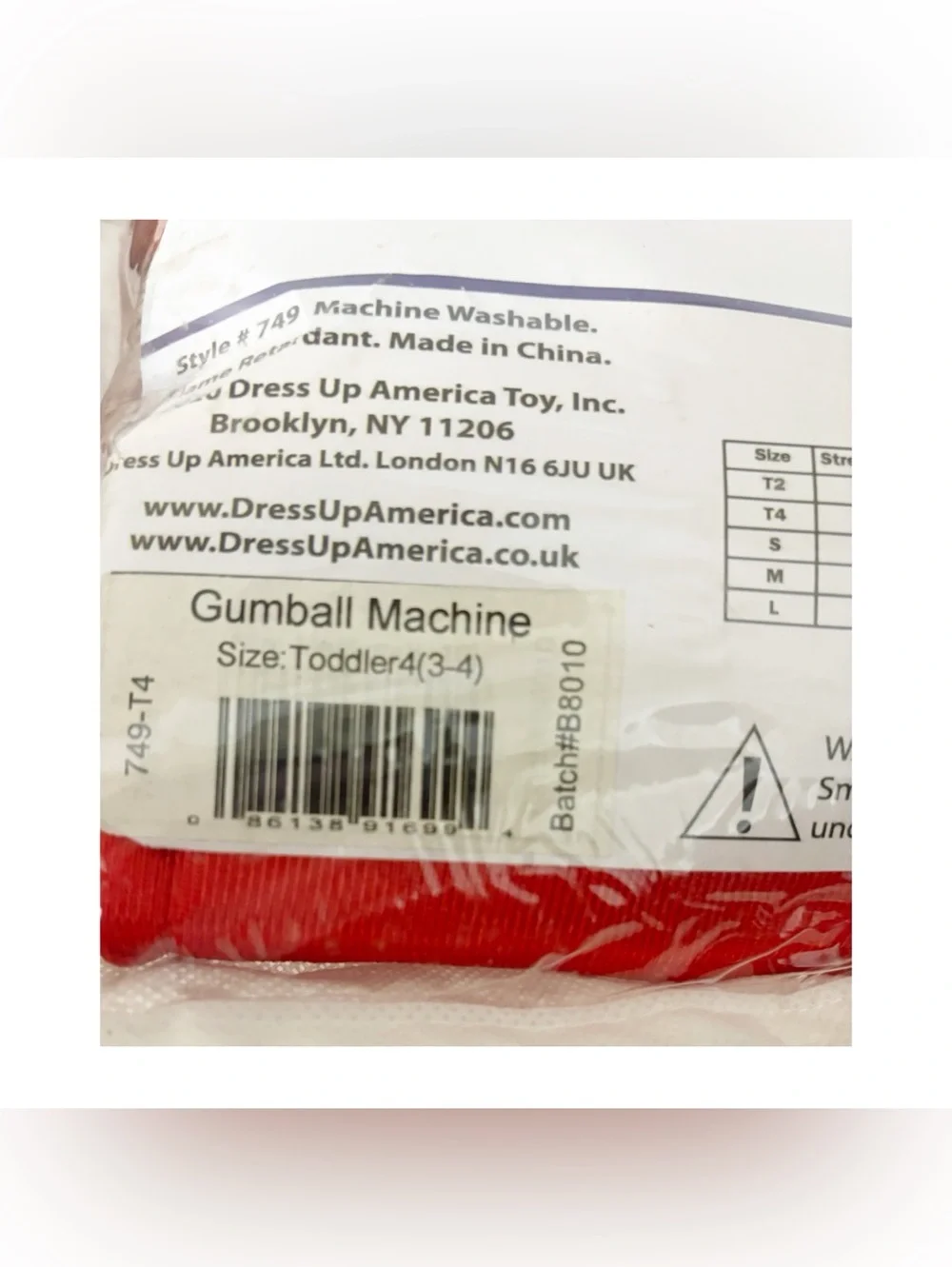 Dress Up America Gumball Machine Costume, Halloween Costume Sz Toddler 4 (3-4)